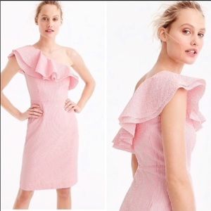 J Crew one shoulder ruffle seersucker dress
